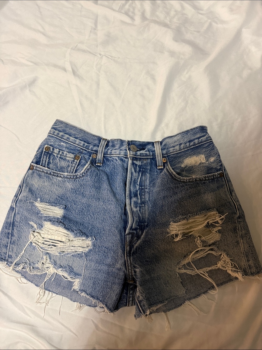 Levi's Two-Tone Distressed Blue Denim Shorts